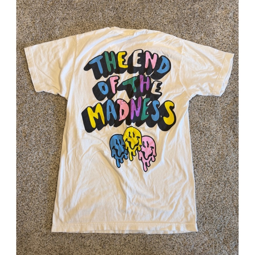 PacSun Mens White Melting‎ Smiley Face The End Of The Madness Graphic T-Shirt S